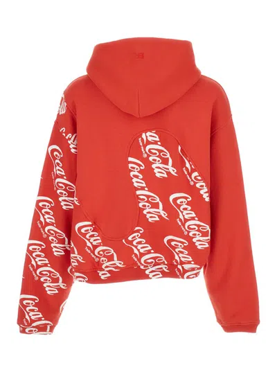 Shop Erl Red Hoodie  X Coca Cola In Cotton Man