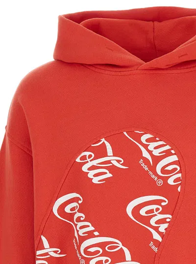 Shop Erl Red Hoodie  X Coca Cola In Cotton Man