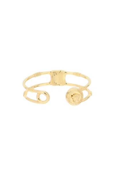 Shop Versace Safety Pin Bracelet In Oro