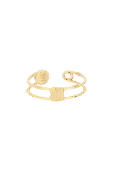 Shop Versace Safety Pin Bracelet In Oro