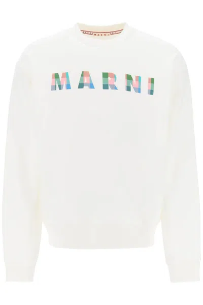 Shop Marni Sweatshirt With Plaid Logo In Bianco