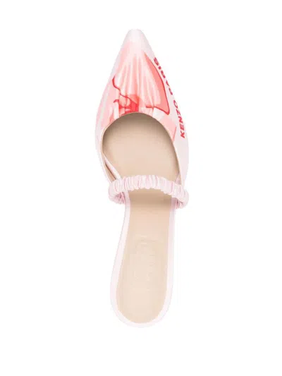 Kenzo Satin Kitten Heel Mules With Pointed Toe In Light Pink