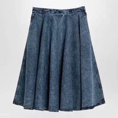 Shop Alaïa Alaia Denim Midi Skirt With Knitted Sash Women In Blue