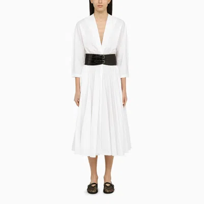 Shop Alaïa Alaia White Cotton Midi Dress With Belt Women