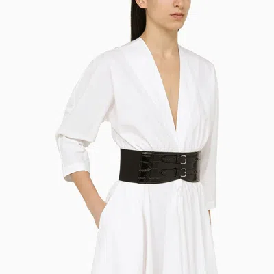 Shop Alaïa Alaia White Cotton Midi Dress With Belt Women