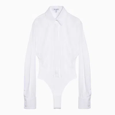 Shop Alaïa Alaia White Cotton Shirt Bodysuit Women