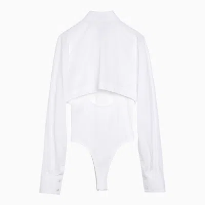 Shop Alaïa Alaia White Cotton Shirt Bodysuit Women