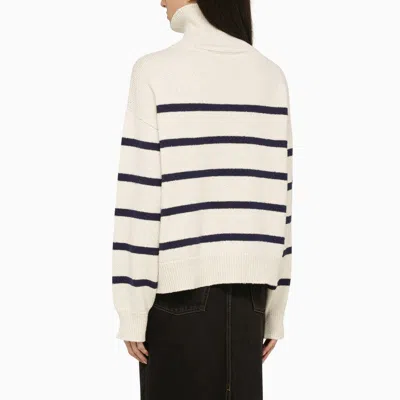 Shop Dsquared2 Blue/white Striped Turtleneck Sweater With Logo Women In Multicolor