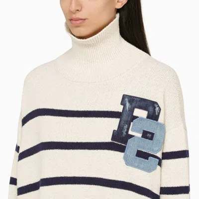 Shop Dsquared2 Blue/white Striped Turtleneck Sweater With Logo Women In Multicolor