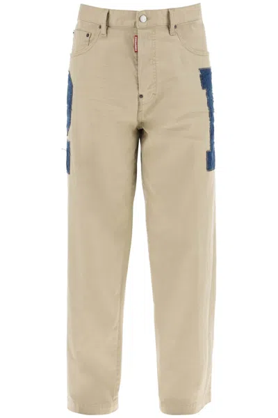 Shop Dsquared2 Eros Denim Pants With Maxi Patch Design. Men In Multicolor