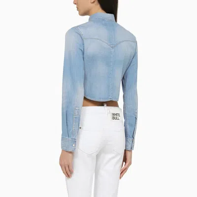 Shop Dsquared2 Light Blue Cropped Denim Shirt Women