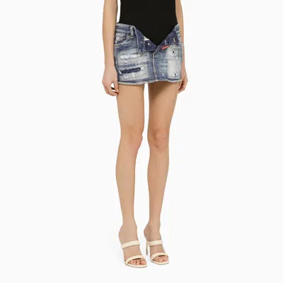 Shop Dsquared2 Mini Skirt With Washed-out Effect In Denim Women In Blue