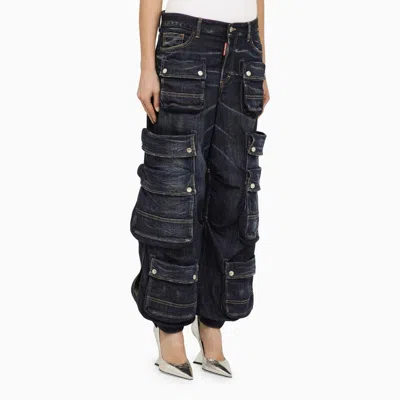 Shop Dsquared2 Navy Blue Denim Cargo Jeans Women