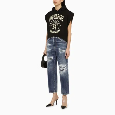 Shop Dsquared2 Navy Blue Washed Jeans With Wear Women