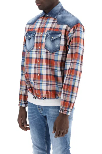 Shop Dsquared2 Plaid Western Shirt With Denim Inserts Men In Multicolor