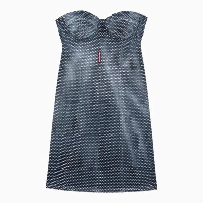 Shop Dsquared2 Washed Denim Mini Dress With Crystals Women In Blue