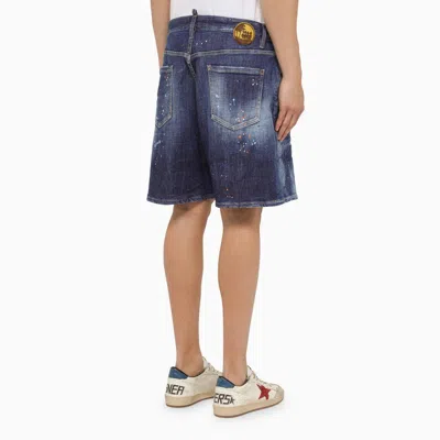 Shop Dsquared2 Washed Navy Blue Bermuda Shorts With Denim Wears Men