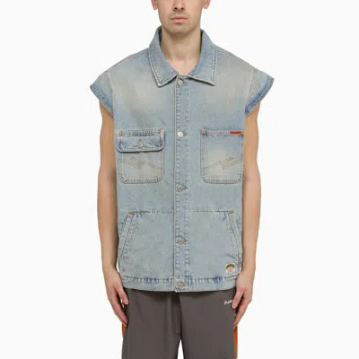 Shop Martine Rose Multi-pocket Denim Waistcoat Men In Blue