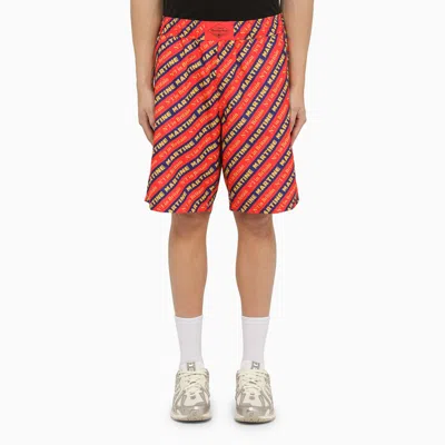 Shop Martine Rose Red Bermuda Shorts With Logo Print Men In Orange