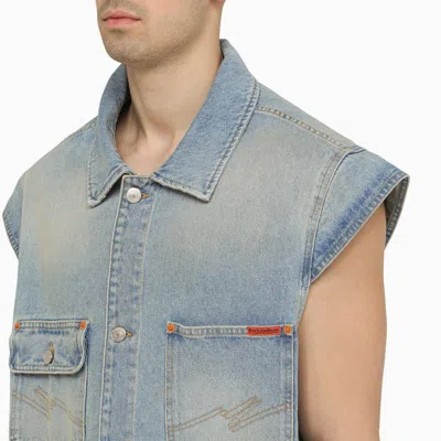 Martine Rose Men's Multi-pocket Denim Waistcoat In Blue