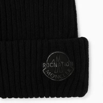 Shop Moncler X Roc Nation By Jay-z Black Wool Bonnet With Logo Men