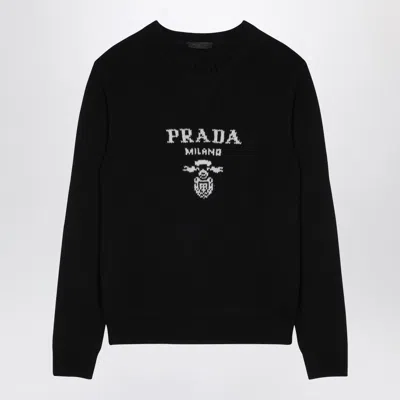 Shop Prada Black Wool And Cashmere Sweater With Logo Inlay Men