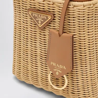 Shop Prada Panier Mini Beige Wicker And Leather Bag Women In Cream