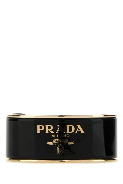 Shop Prada Woman Black Metal Bracelet In Gold