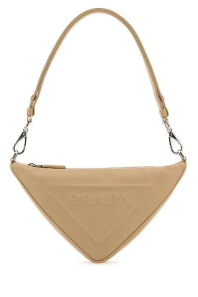 Shop Prada Woman Sand Leather  Triangle Shoulder Bag In Brown