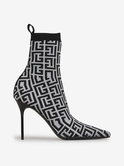 Shop Balmain Skye Monogram Ankle Boots In Black And Light Grey