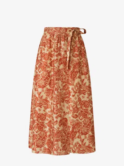 Shop Loro Piana Floral Motif Midi Skirt In Adjustable Waist With Tie