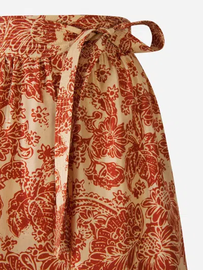 Shop Loro Piana Floral Motif Midi Skirt In Adjustable Waist With Tie