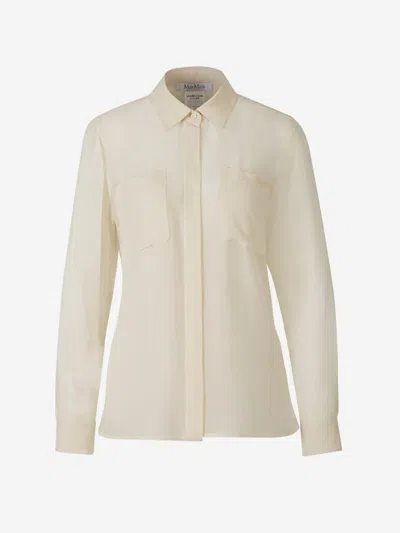 Shop Max Mara Fluid Semi-transparent Blouse In Two Pockets On The Front