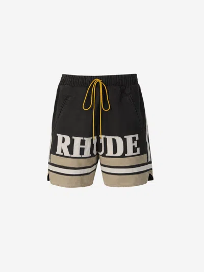 Shop Rhude Cotton Logo Bermuda Shorts In Burgundy And Cream