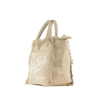 Shop Saint Barth Vanity Tote Bag In Beige Linen With Embroidery