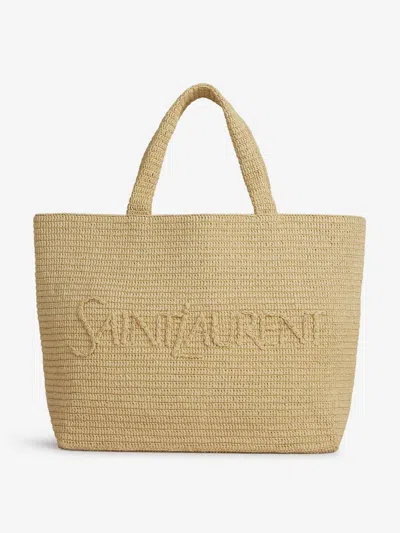 Shop Saint Laurent Logo Tote Bag In Raffia