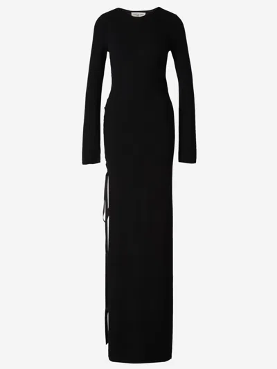 Saint Laurent Side-slit Wool Maxi Dress In Black
