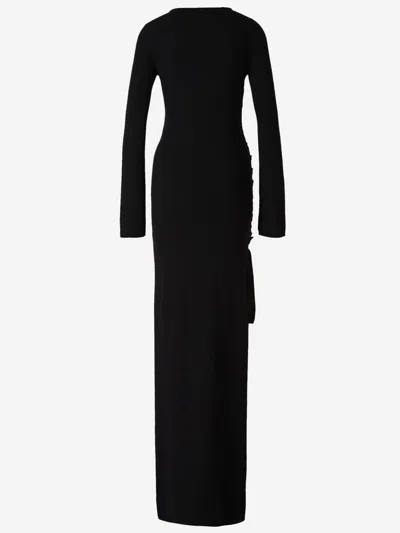 Saint Laurent Side-slit Wool Maxi Dress In Black
