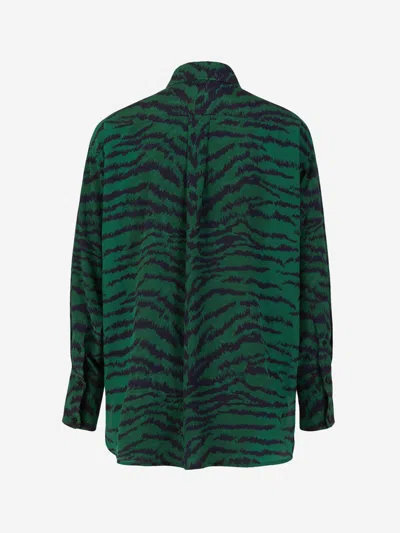 Shop Victoria Beckham Tiger Silk Blouse In Dark Green