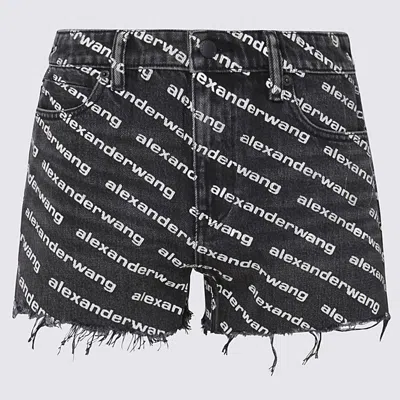 Shop Alexander Wang Black Cotton Shorts In Grey Aged/white