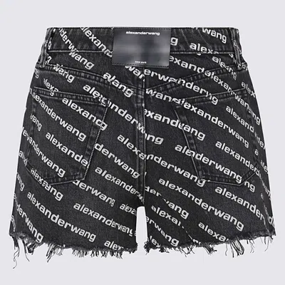 Shop Alexander Wang Black Cotton Shorts In Grey Aged/white