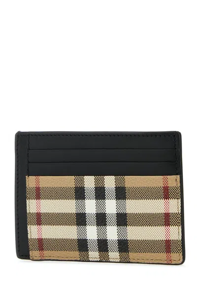 Burberry Beige Check Money Clip Card Holder In Printed