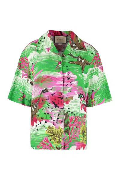 Shop Gucci Printed Bowling Shirt In Multicolor