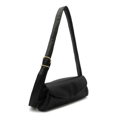 Shop Jil Sander Black Leather Cannolo Shoulder Bag