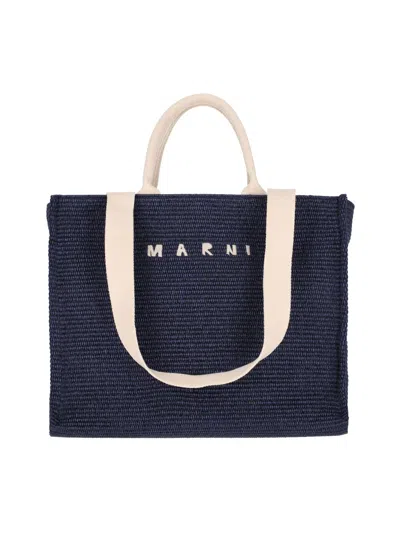 Shop Marni Blue Raffia Tote Bag