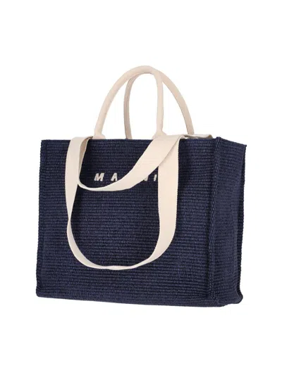 Shop Marni Blue Raffia Tote Bag