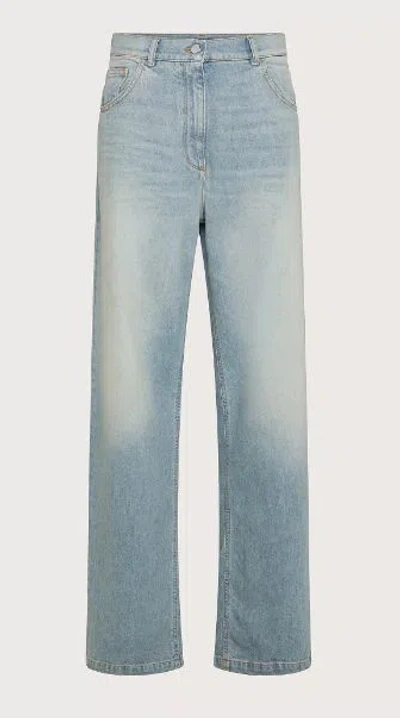 Shop Seventy Washed Light Blue Denim Loose Fit Stretch Cotton Jeans