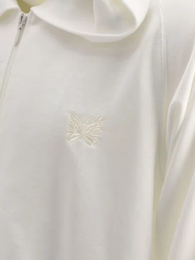 Needles Hooded Sweatshirt Embroidered Zip In White