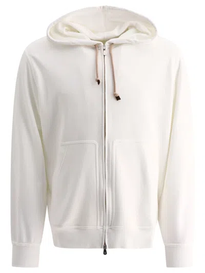 Shop Brunello Cucinelli Hooded Sweatshirt With Zipper In White