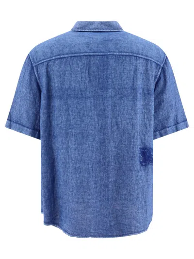 Shop Burberry Linen Shirt In Blue